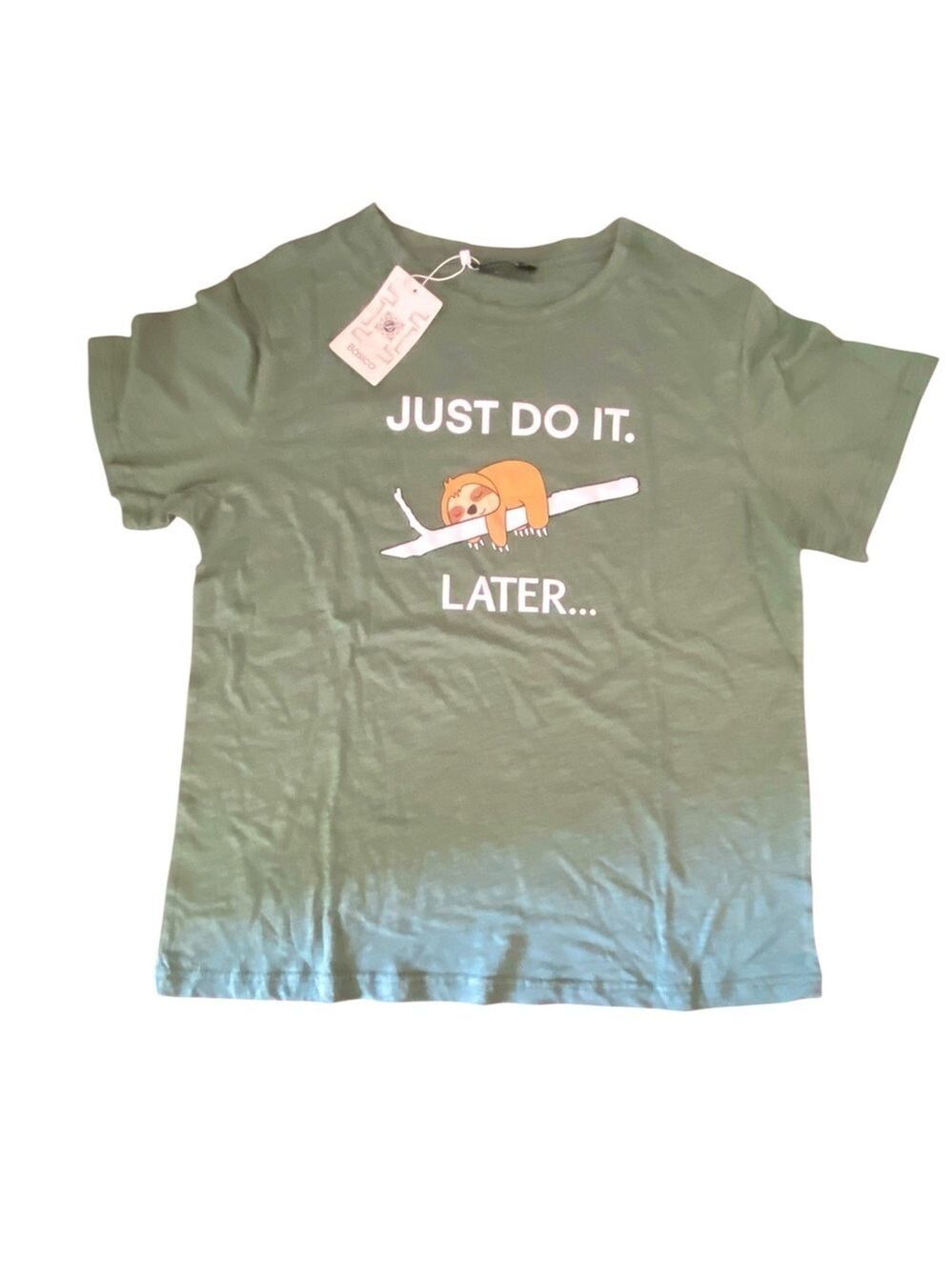 Green Sloth Graphic T Shirt Medium NWT